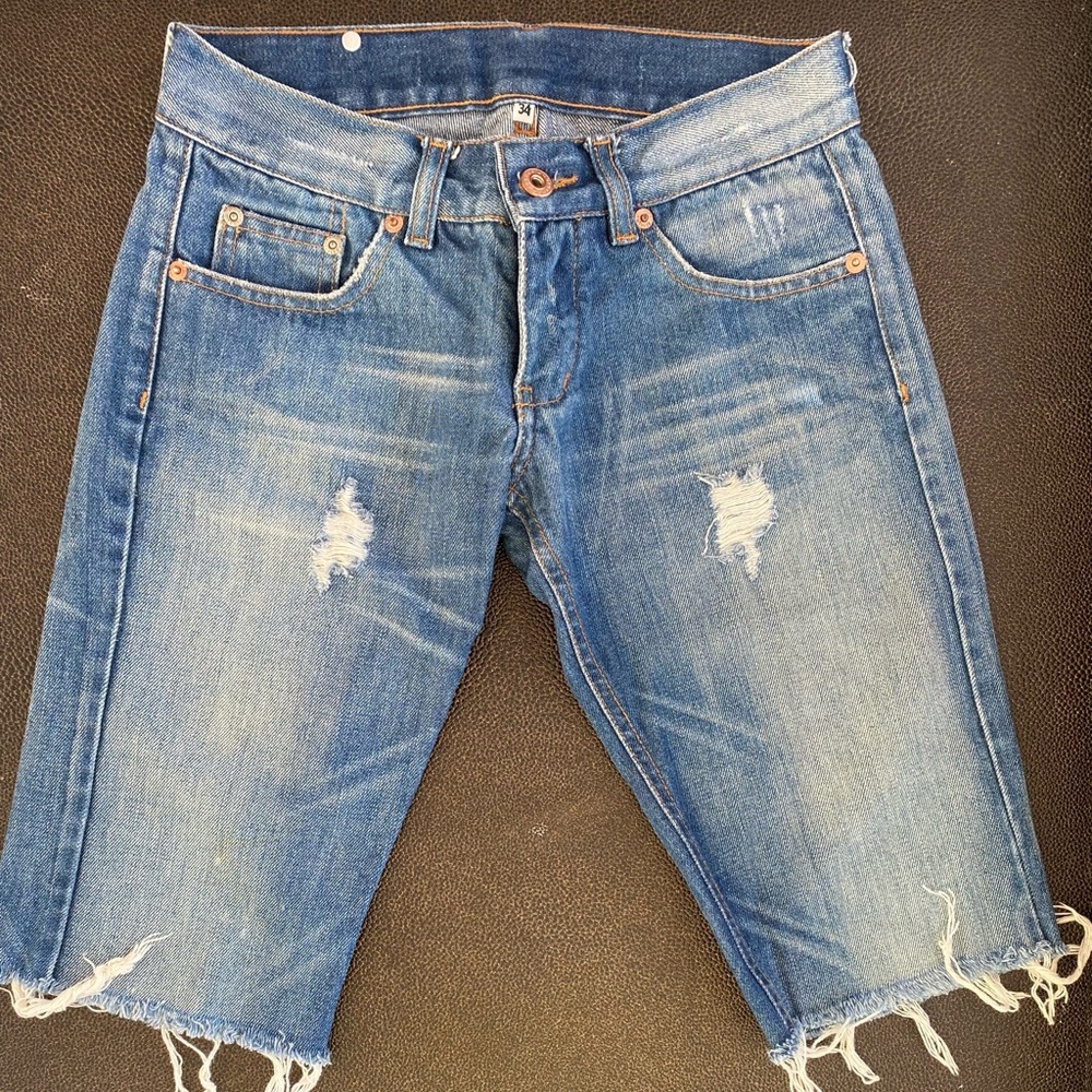 Distressed Cut-Off Denim Shorts - Blue